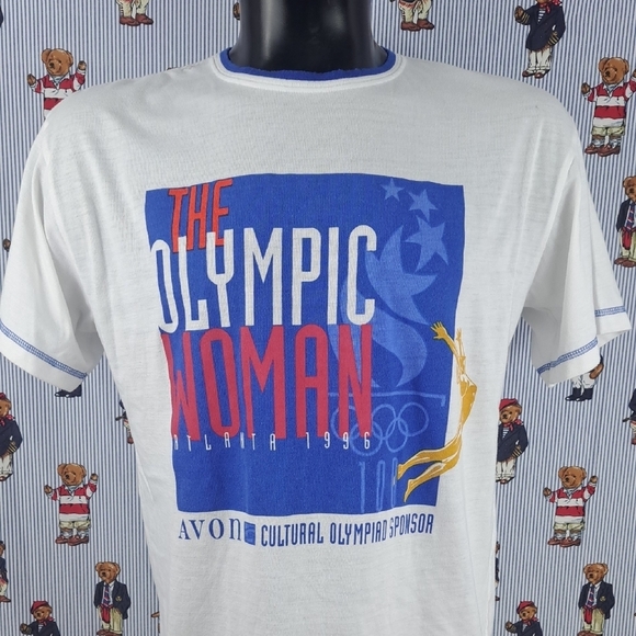 Vintage Atlanta Summer Olympics Avon The Olympic Women M/L white graphic t-shirt - Picture 1 of 7